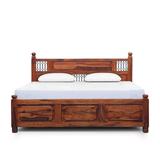 Bartha Queen Size Bed in Sheesham Wood With Box Storage