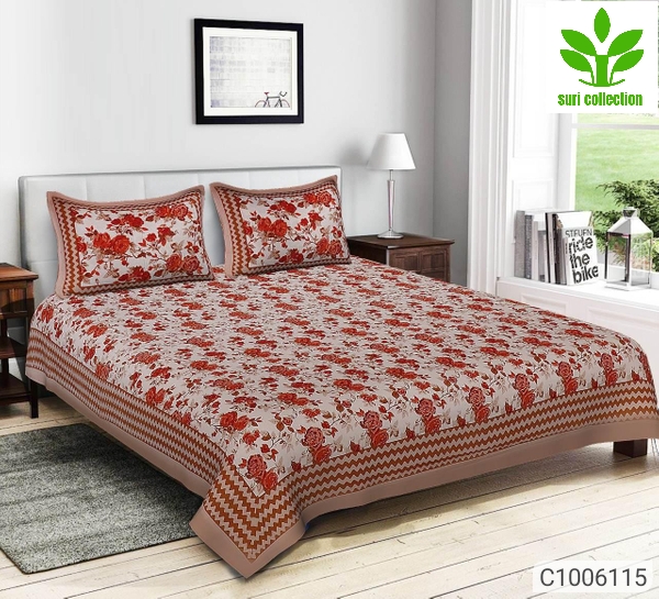King Size Floral Printed Cotton Double Bedsheets