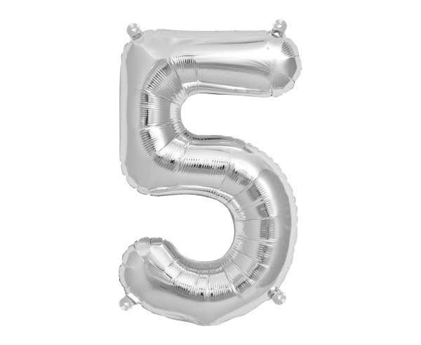 16" Numerical 5 Silver Balloon