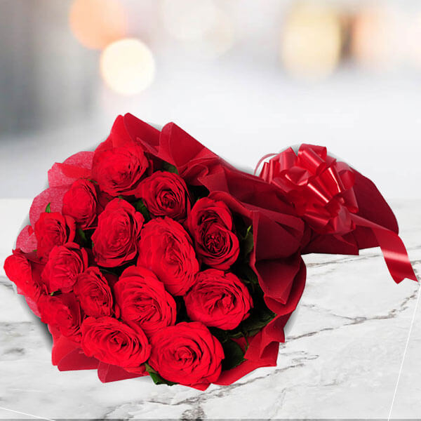 15 Red Roses Exotic Bouquet with Red Paper