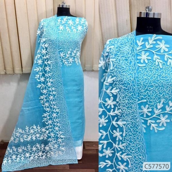 Beautiful Chanderi  Silk Embroidery Un-stitched Dress Material