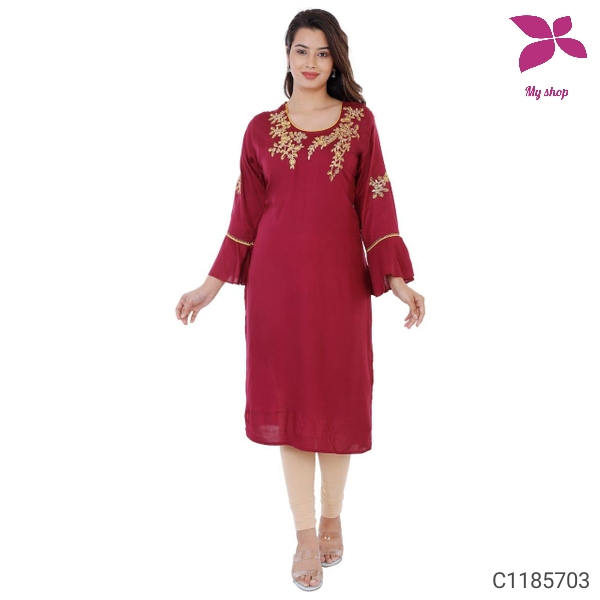 Designer Rayon Solid With Embroidered Kurtis