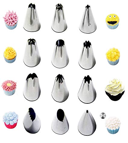 Cake Decor 12 Piece Cake Decorating Set Frosting Icing Piping Bag Tips With Steel Nozzles. Reusable & Washable.