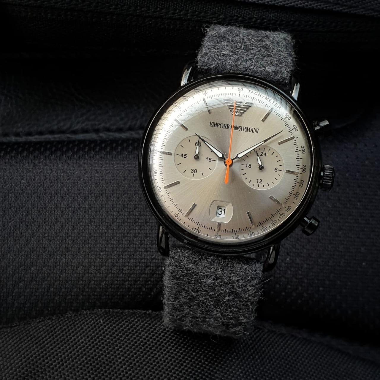 Emporio Armani Chronograph White Dial Men's Watch, With Band Black