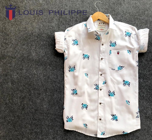 Louis Philippe Shirt White, Print Article With Blue