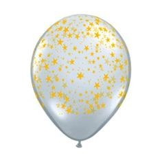 Golden Stars on Clear Balloons 11" - 6PC