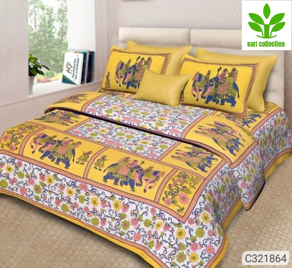 King Size Jaipuri Printed Cotton Double Bedsheets