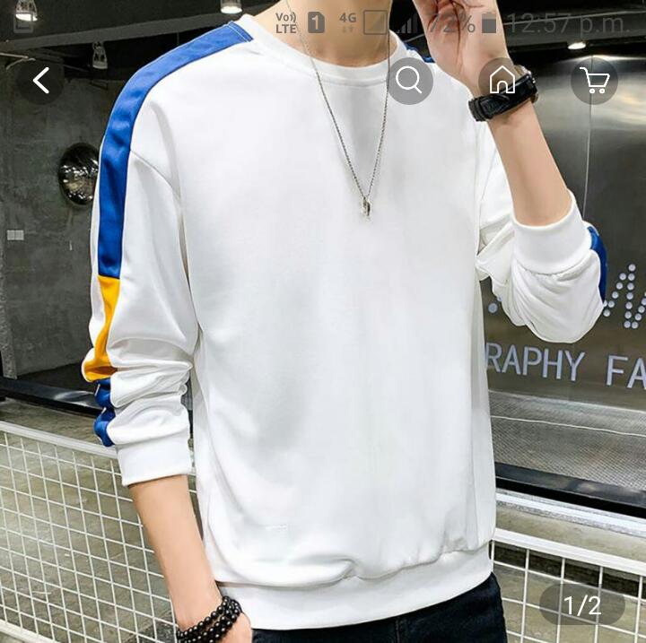 Men cotton solid white color full sleeves T - shirt.