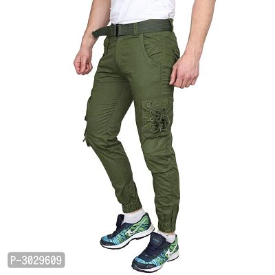 Men's Green Cotton Blend Mid - Rise Solid Regular Fit Cargo.