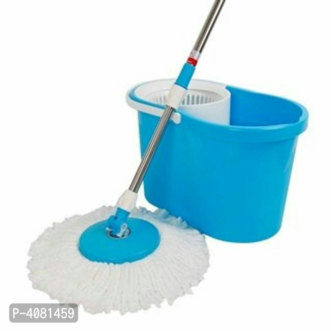 Ideal Home 360 Spin Mop Bucket with Plastic Basket with 2 Refill Bucket with Wheel to Easy Moving (Color- Blue)