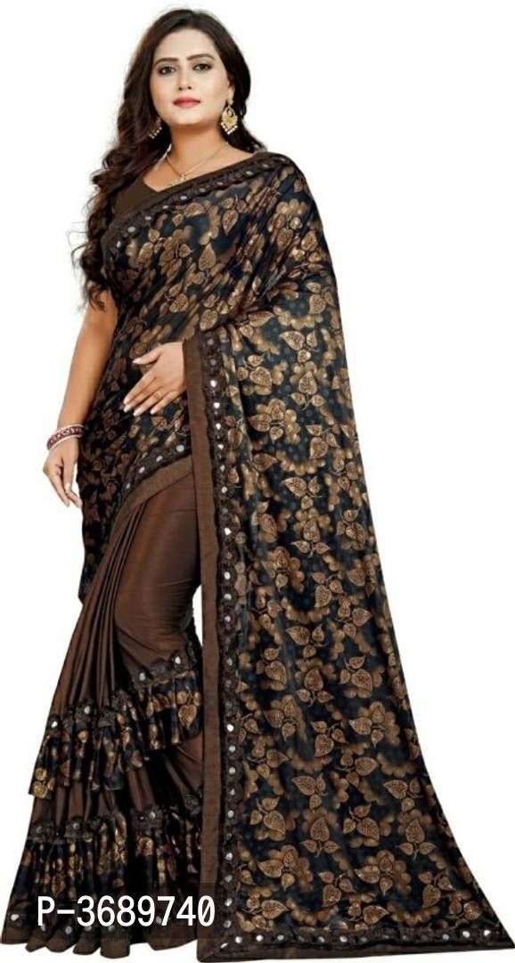 Satin Printed Saree With Banglori Silk Blouse Piece
