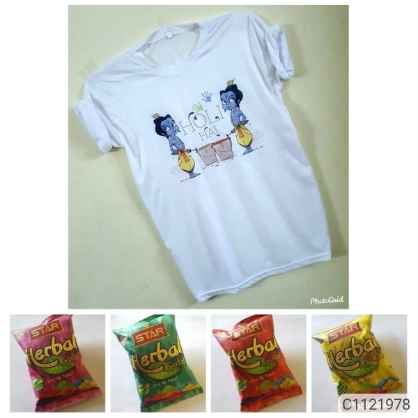 Holi Special Unisex Holi T-shirt With Herbal Mix Color (Combo Set)
