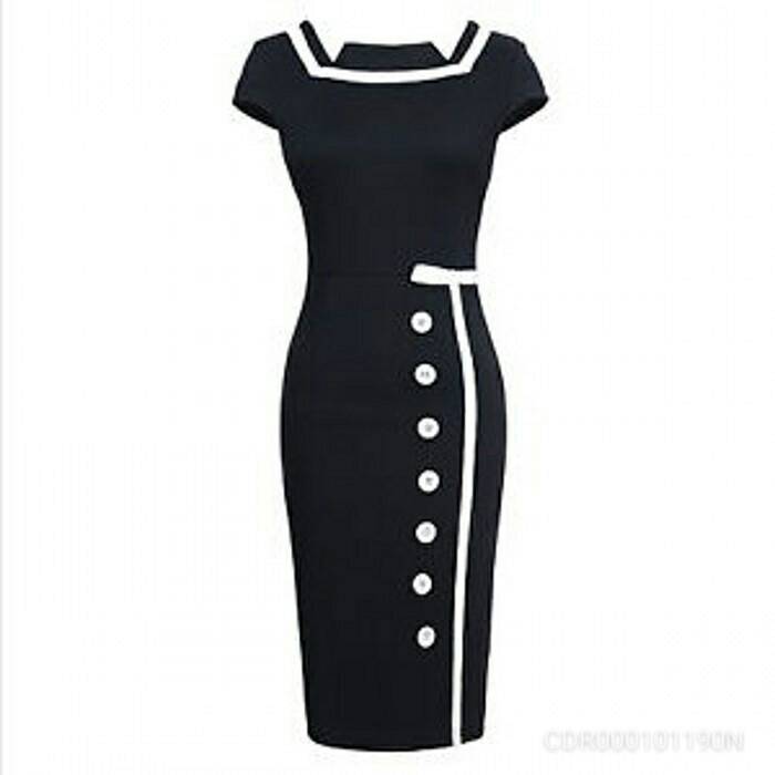 Beautiful A Row Of Button Decoration Contrast Stitching Slim Dress