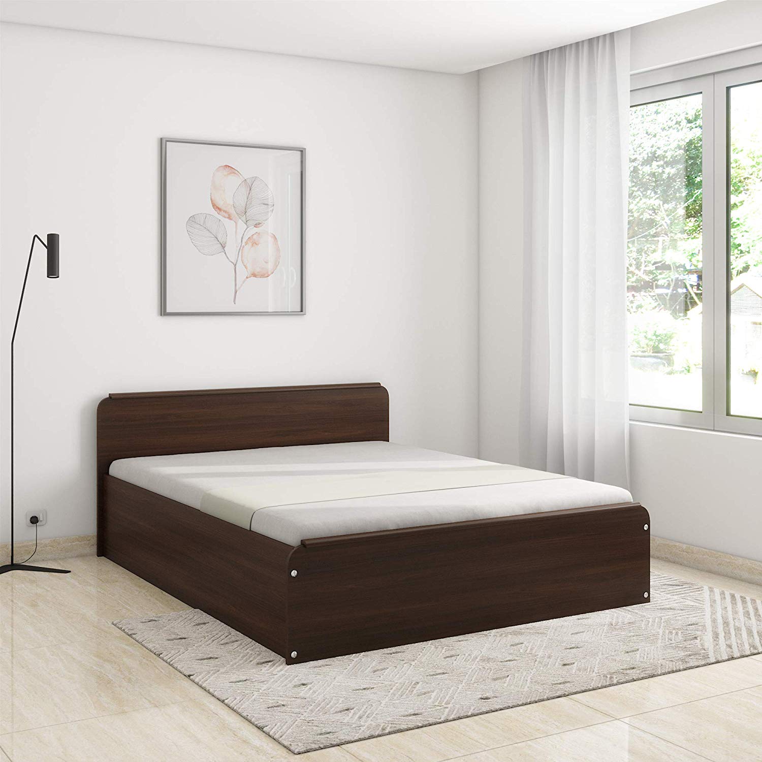Solimo Polaris Engineered Wood Queen Bed with Box Storage (Walnut Finish)