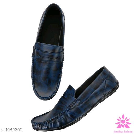 Classy Men's Solid Loafers, Blue