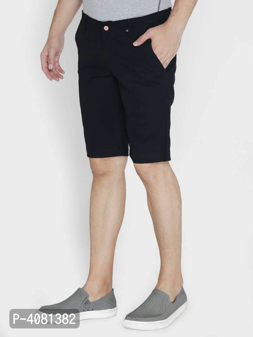 Stylish Cotton Black Solid Slim Shorts For Men.