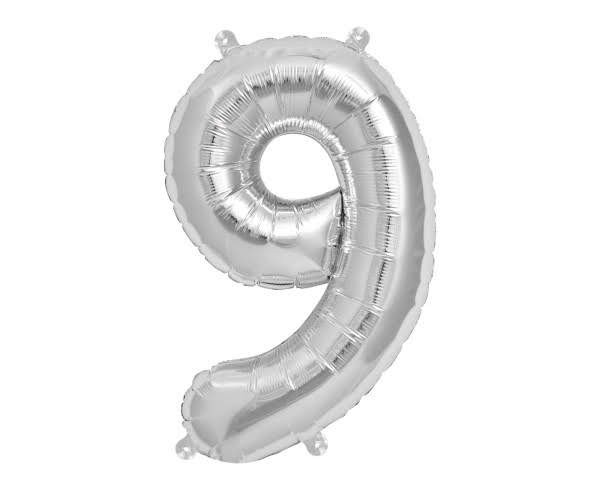 16" Numerical 9 Silver Balloon