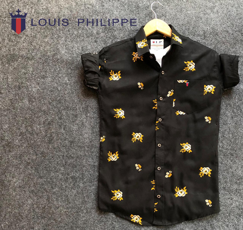 Louis Philippe Shirt Black, Print article With Yellow