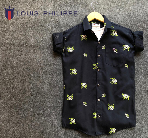 Louis Philippe Shirt Black, Print article With Green