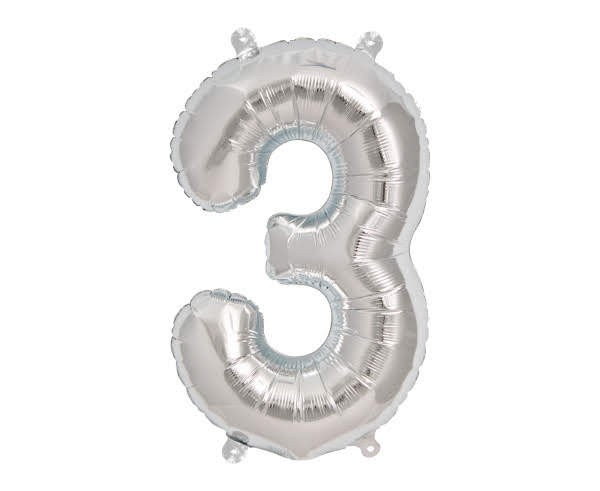 16" Numerical 3 Silver Balloon