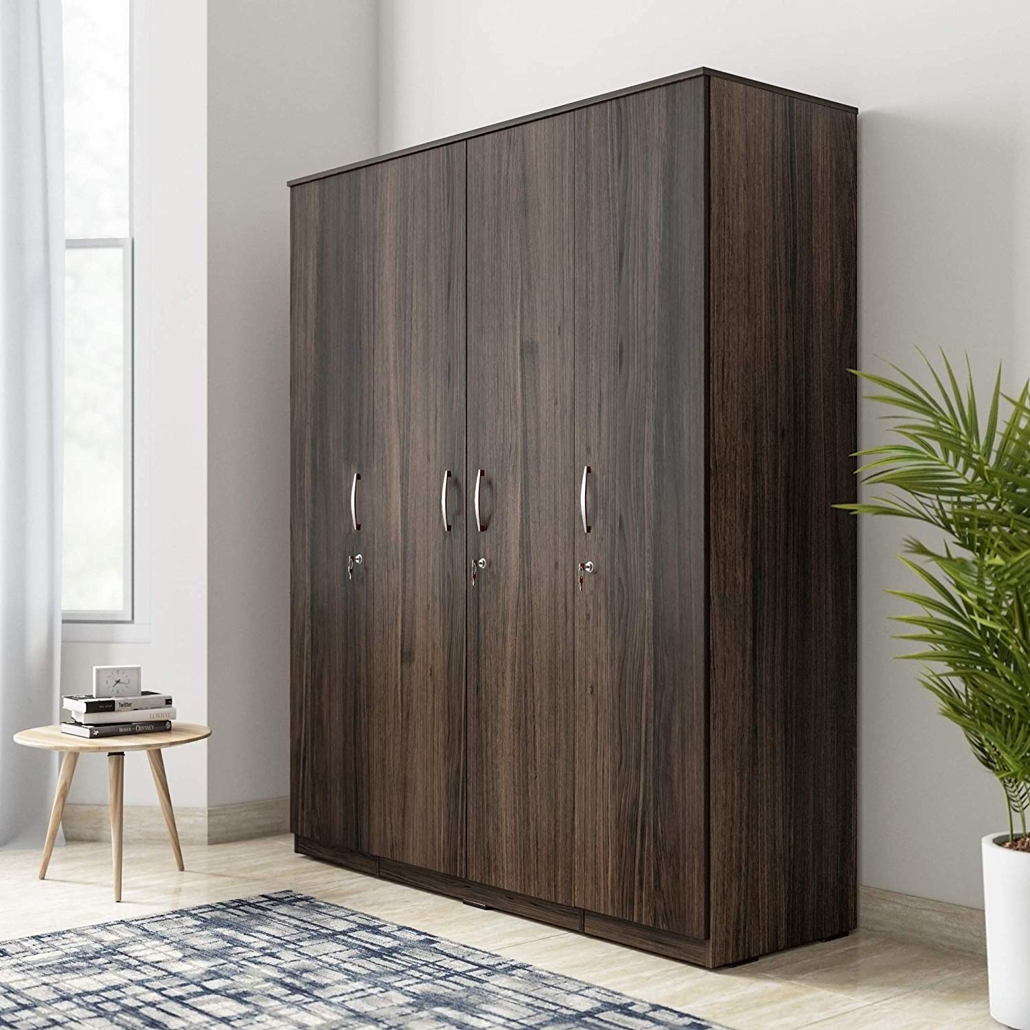 Solimo Alpha Engineered Wood 4-Door Wardrobe (Oak Finish)