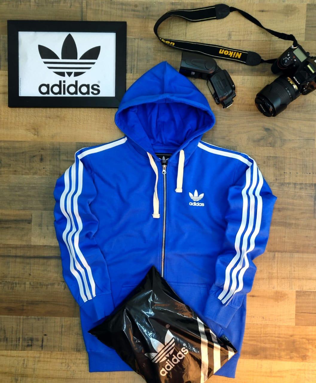 Hooded Sweat shirts, Blue with 3 Stripes sleeve Tape