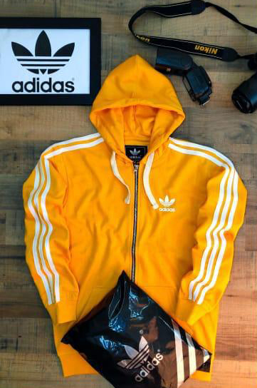 Hooded Sweat shirts, Yellow with 3 Stripes sleeve Tape