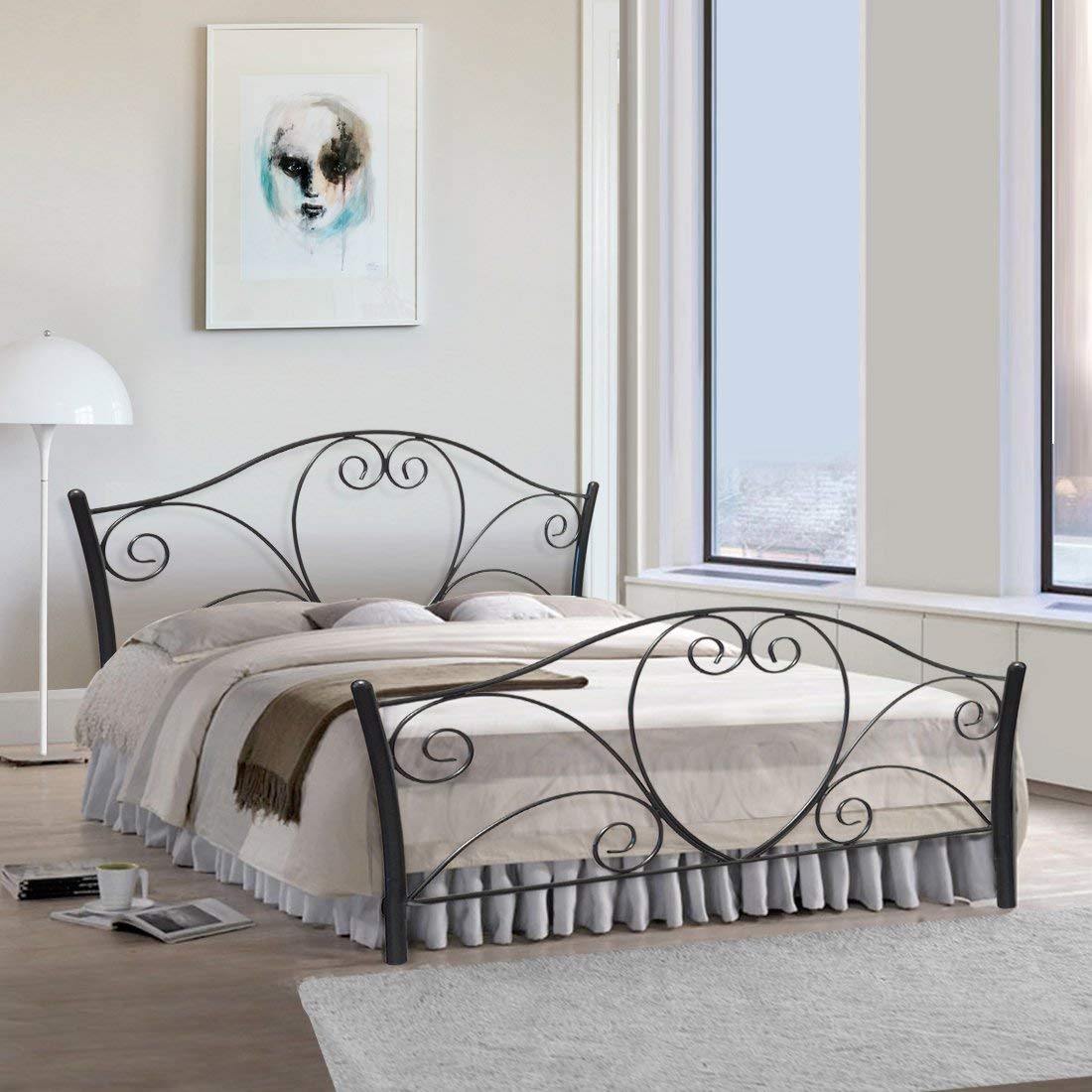 FurnitureKraft Atlanta Queen Size Metal Bed (Glossy Finish, Black)