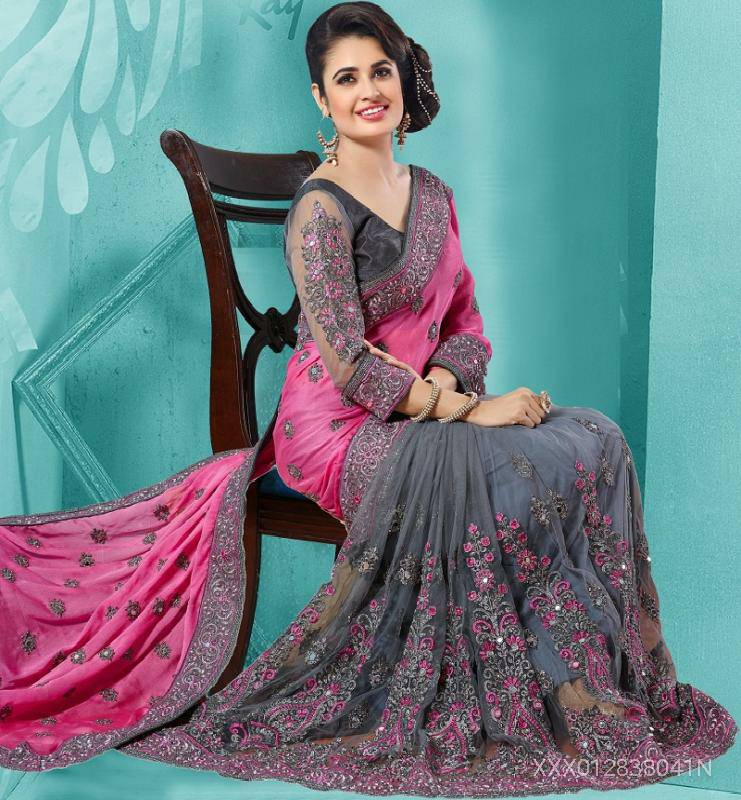 Saree Designer Pink Georgette Bollywood Embroidered Saree With Blouse Piece