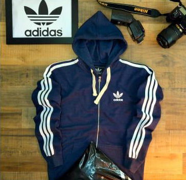 Hooded Sweat shirts, Navy Blue with 3 Stripes sleeve Tape