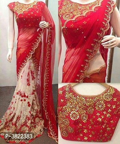 Trendy Georgette & Net Fabric Saree With Cut Work With Blouse.