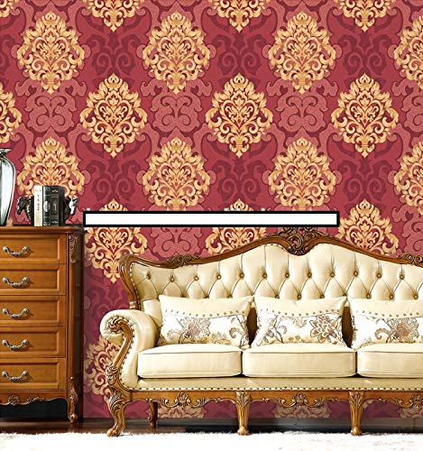 Red and Yellow Damask Design Wallcovering for Wallpaper Roll 57 sqft 
